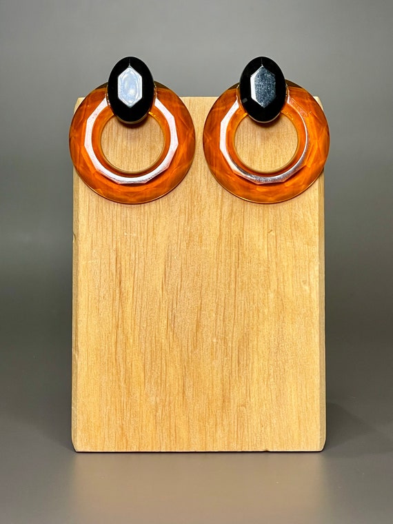 Vintage Orange and Black Faceted Acrylic Earrings