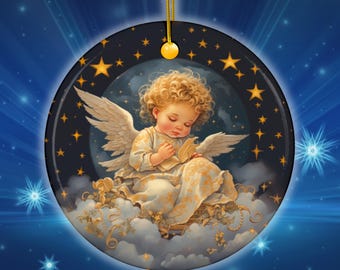 Sleepy Cherub Ceramic Ornament Yuletide Treasure Christmas Gift For Collector Angel Holiday Decoration Winter Home Display Piece Decor