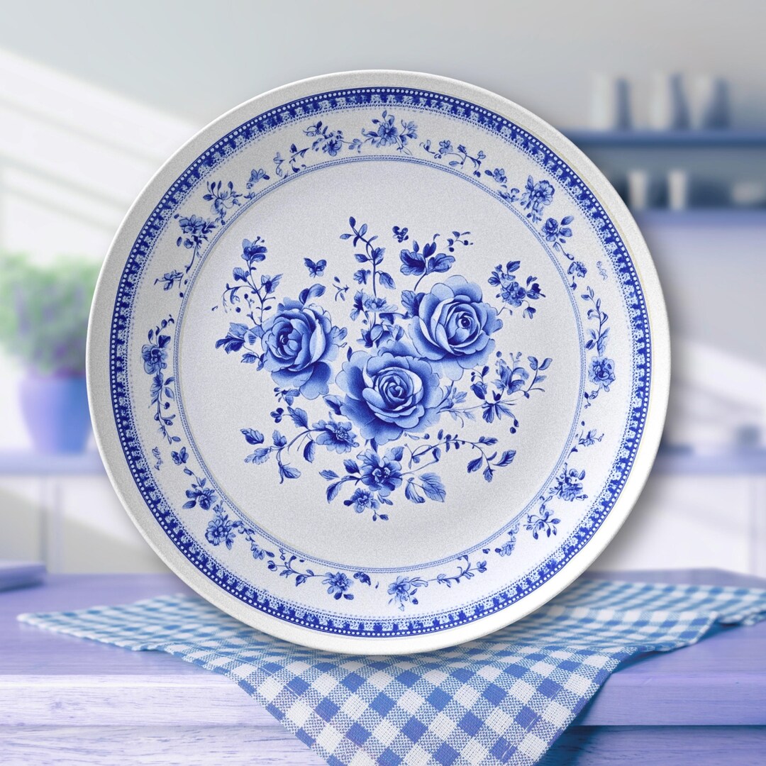 Blue Willow Style Plate Elegant Floral Classic Chinoiserie Dinnerware ...