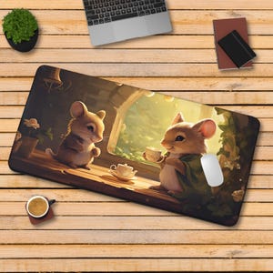 Cottagecore Mouse Mat, Animal Lover Mousepad, Woodland Creatures Desk Blotter, Whimsical Mice Cottagecore Woodland Gaming Desk Mat Gift