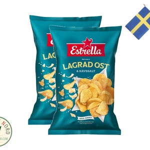 2x Estrella Lagrad Ost & Havssalt Chips 275g - Swedish Quality Chips -  Estrella Aged Cheese and Sea Salt Chips 275g x2