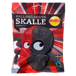 Bubs Skumskalle Skalle Hallon/lakrits190g, candy, fika, swedish candy, swedish food