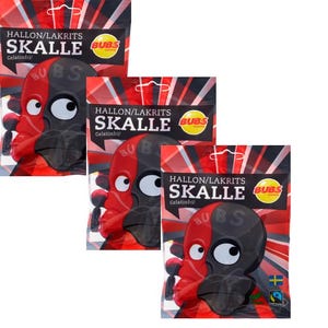 3x Bubs Skumskalle Skalle Hallon/lakrits 190g, candy, fika, swedish candy, swedish food
