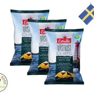 ESTRELLA Västkustchips Havssalt Räfflade 180g x3 - Schwedische Qualitäts-Kartoffelchips - West Coast Chips Sea Salt Grooved