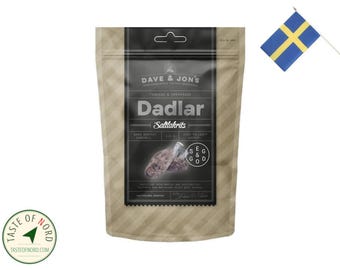 Dadlar Saltlakrits de Dave & Jon&#39;s (125g), dátiles con regaliz salado, elaborado en Suecia, snacks, fika