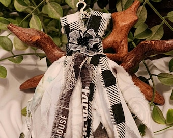 Handmade White and Black Fabric Dress Ornament