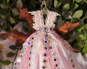 Handmade Light Pink Lace and Fabric Dress Ornament