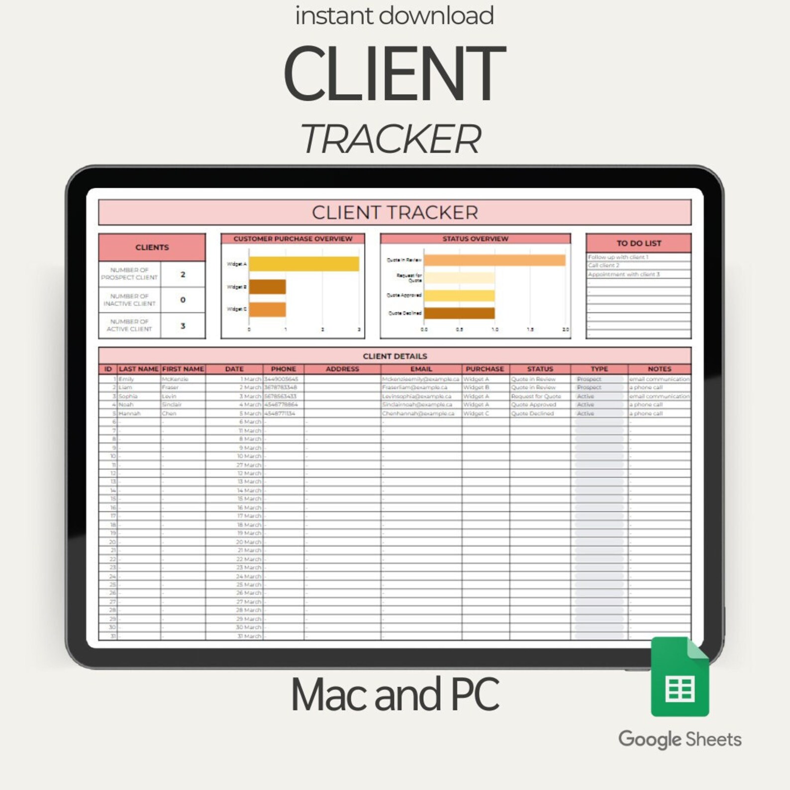Client Tracker | CRM Customer Management Google Sheets (digital ...