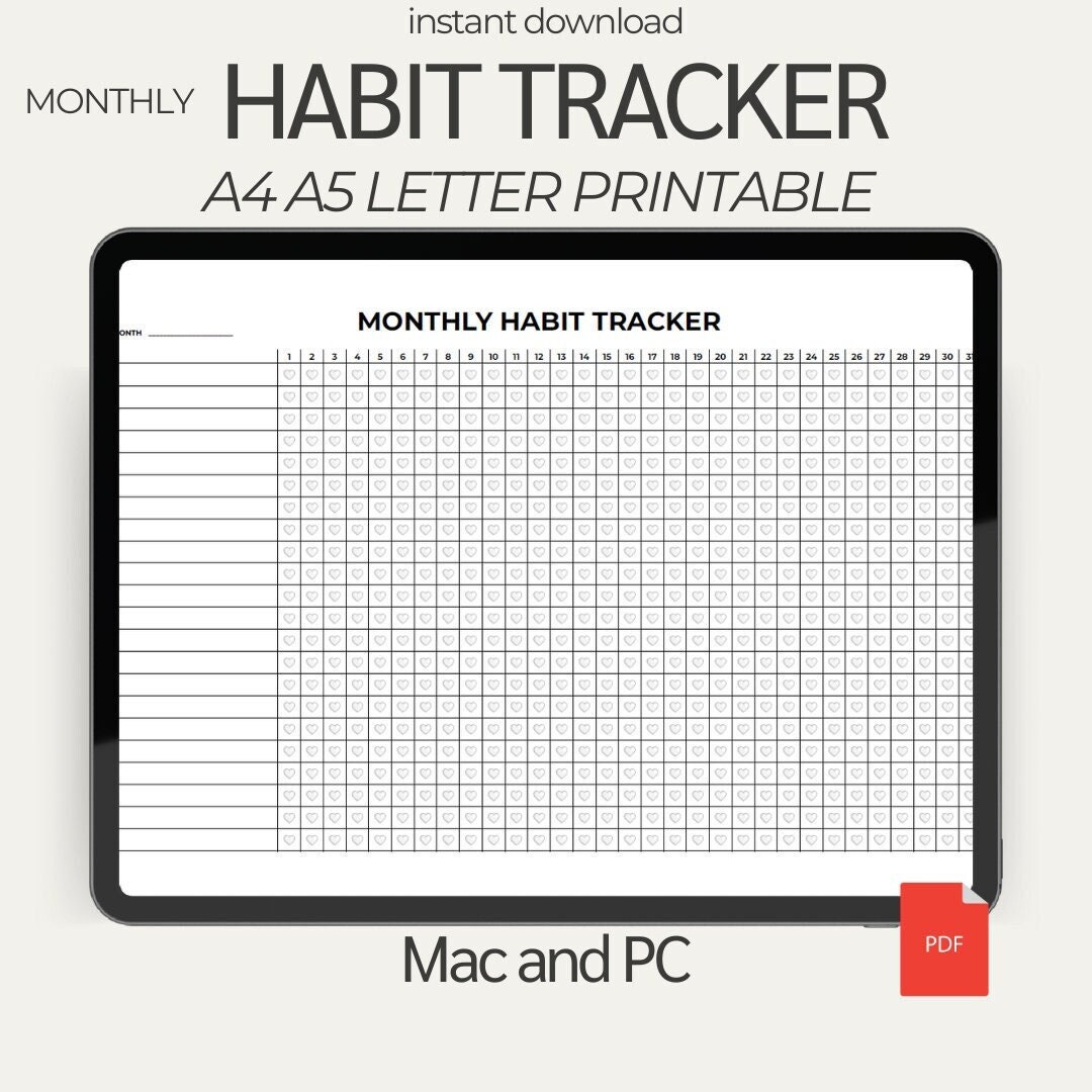 Printable Monthly Habit Tracker Monthly Habit Tracker Habit Tracker A4 ...