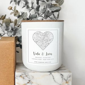Cadeau de fiançailles personnalisé, Bougie avec plan de localisation personnalisé, Cadeaux pour couples, Boîte à bougies en cire de soja, Plan de toute ville, Cadeau de mariage, Saint-Valentin