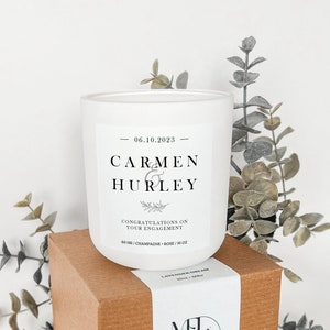 Custom Engagement Gift Candle, Personalized Wedding Anniversary Gift, Soy Wax Candle, Newly Engaged Couples Gift For Bride, Valentine&#39;s Day