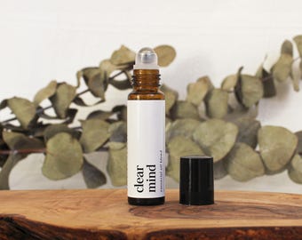 Clear Mind Essential Oil Roller, Eucalyptus Aromatherapy Roll-on, Natural Self Care, Peppermint Rosemary, Meditation Blend, Christmas Gift