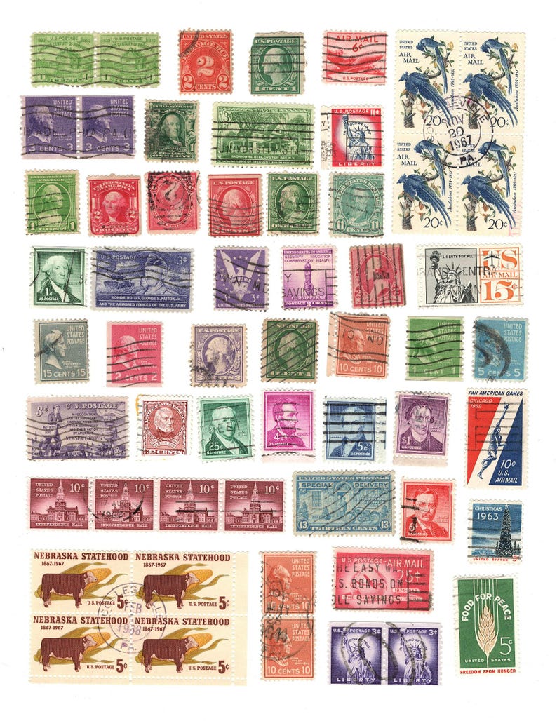 100+ Vintage US Postage Stamps – Printable Ephemera (digital Download ...