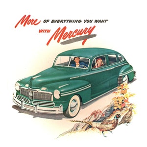1947 Mercury  - Vintage Classic Advertising Art Poster - 300 dpi Digital Download for Framing, Projects, etc.