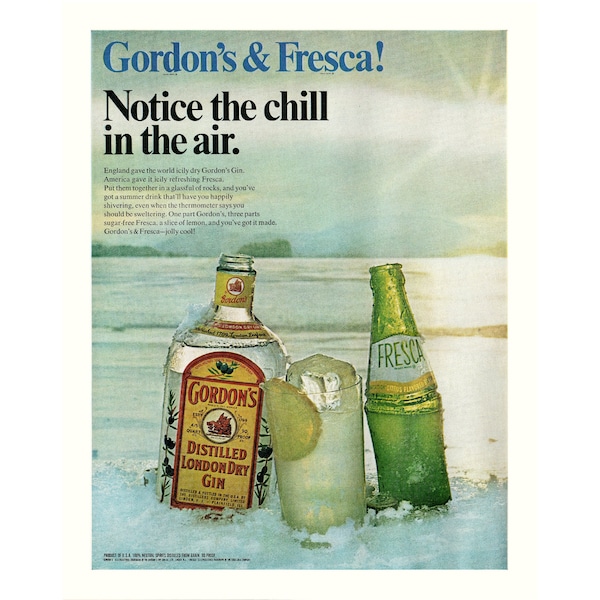 Gordon's Gin & Fresca  - Vintage 1969 full-page color Magazine Ad - 300 dpi Digital Download for Framing, Crafts, Art, etc.