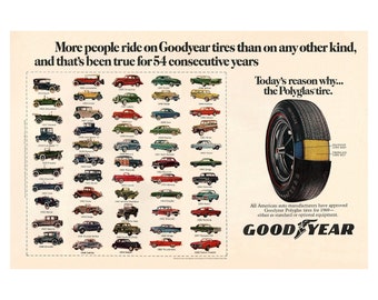 1969 Goodyear Tires Ad – Vintage Classic Car Poster 21"x14" (Digital Download)