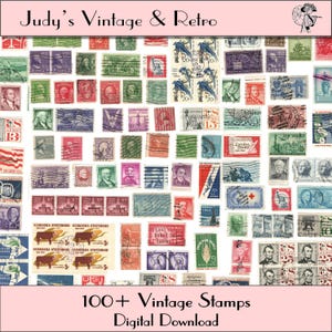 100+ Vintage US Postage Stamps – Printable Ephemera (Digital Download)