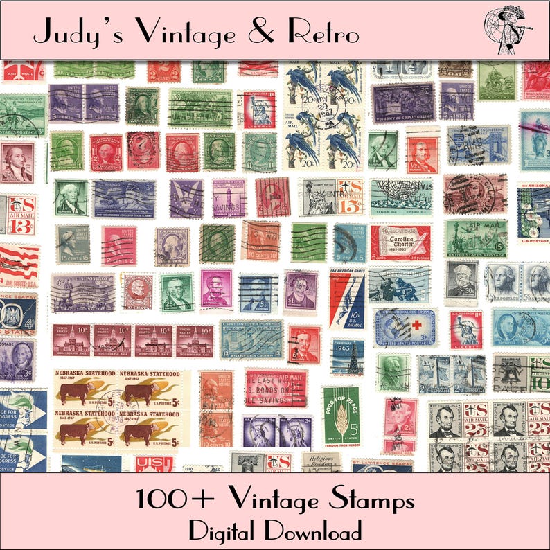 100+ Vintage US Postage Stamps – Printable Ephemera (digital Download ...