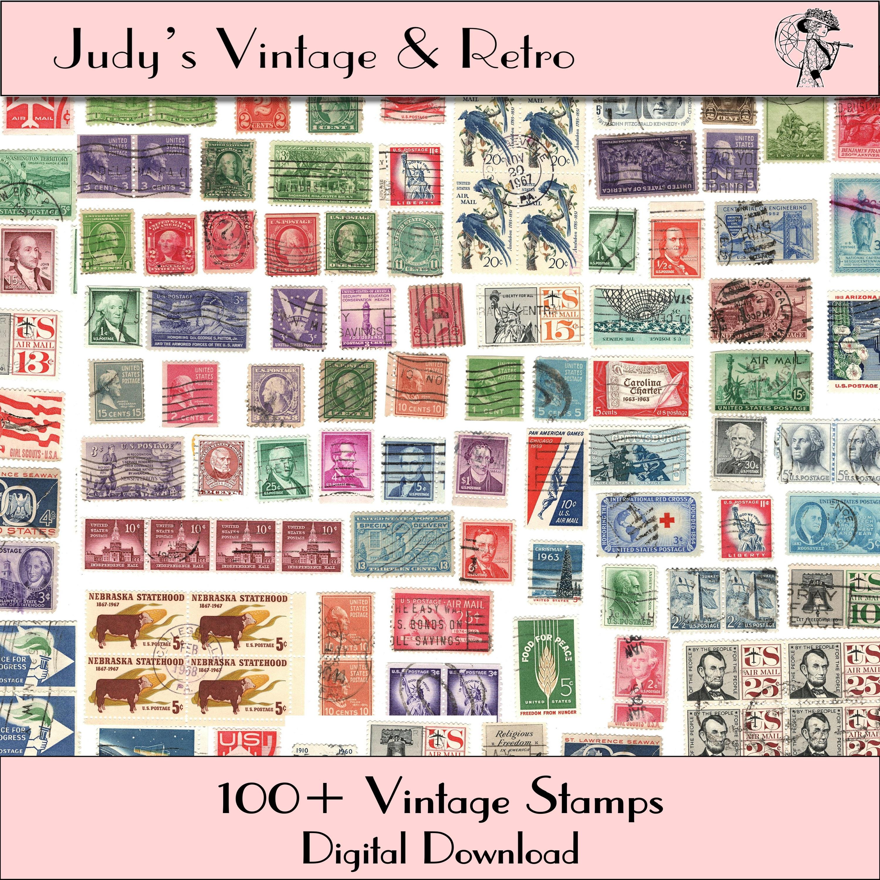 100+ Vintage US Postage Stamps – Printable Ephemera (digital Download ...