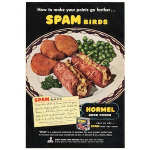 SPAM - Vintage 1944 WWII-era Food Ad - full page color - 300 dpi Digital Download for Framing, Crafts, etc.