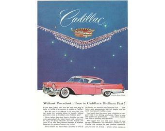 1957 Pink Cadillac Ad - Vintage Classic Car Print (Digital Download)