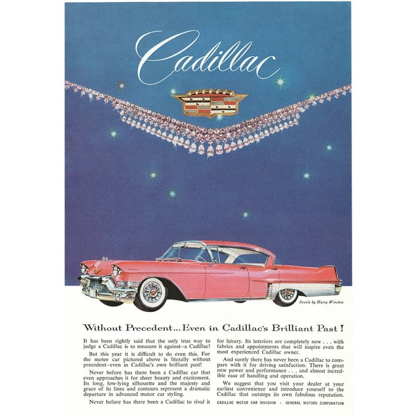 1957 Pink Cadillac  - Vintage Classic Car Magazine Ad - 300 dpi Digital Download for Framing, Crafts, Art, etc.