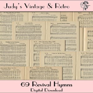 Antique Music Book - Revival Gems 1921 - 69 printable church hymns - Paper Ephemera (Digital Download)