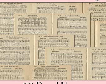 Antique Music Book - Revival Gems 1921 - 69 printable church hymns - Paper Ephemera (Digital Download)
