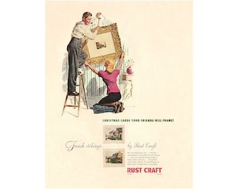 Vintage 1947 Rust Craft Christmas Cards Ad - Printable Wall Art (Digital Download)