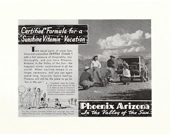 Reklama turystyczna Phoenix Arizona z 1944 r., Dolina Słońca (wersja cyfrowa do pobrania)