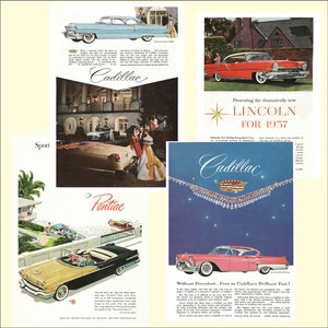 Bundle of 4 ads - 1956-1957 Cadillac, Lincoln, Pontiac  - Vintage Classic Car Magazine Ads 300 dpi Digital Download for Framing, Crafts, Art