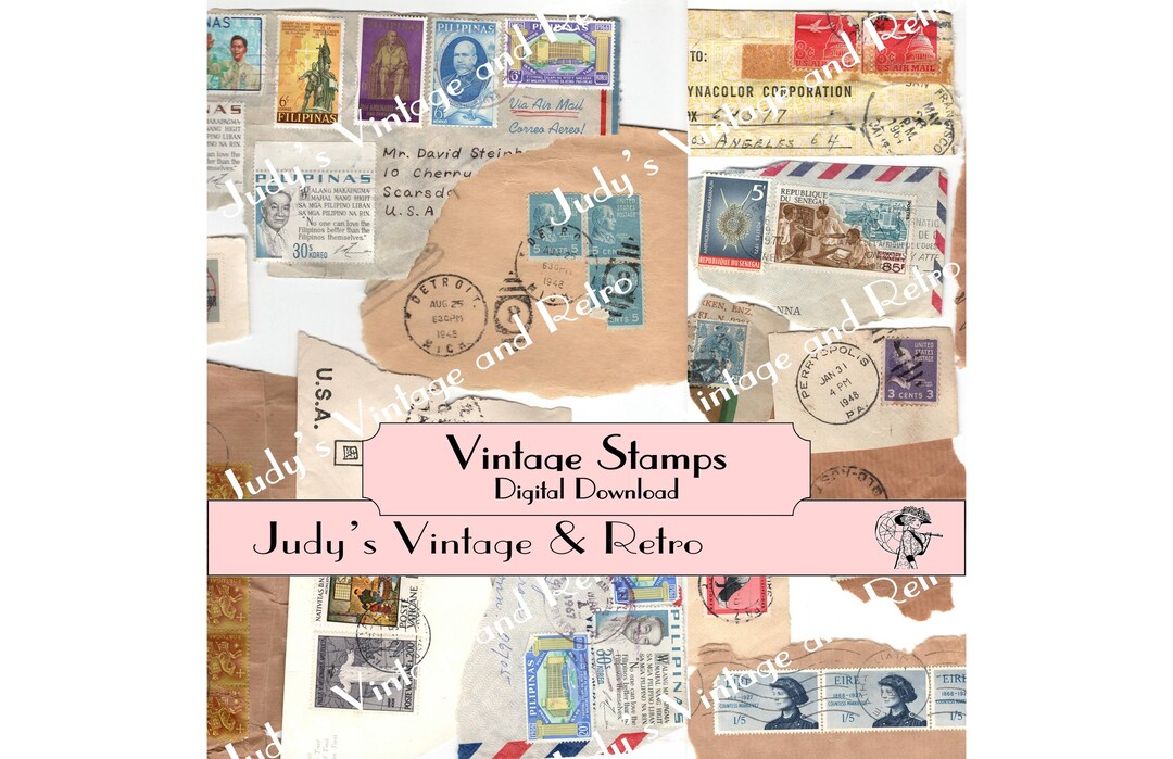 Vintage Postage Stamp Ephemera - Printable Scrapbook & Collage (digital ...