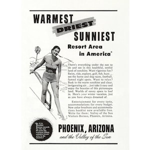 Phoenix AZ, Valley of the Sun - 1956 Vintage Magazine Travel Ad - 300 dpi Digital Download for Framing, Crafts, Art, etc. - 3.25x4.5&quot;