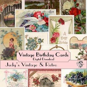 Vintage Antique Birthday Postkarten 1900s-1920s - digitaler Download druckbare Ephemera für Scrapbook, Journal, Collage, Decoupage Art - Set 1