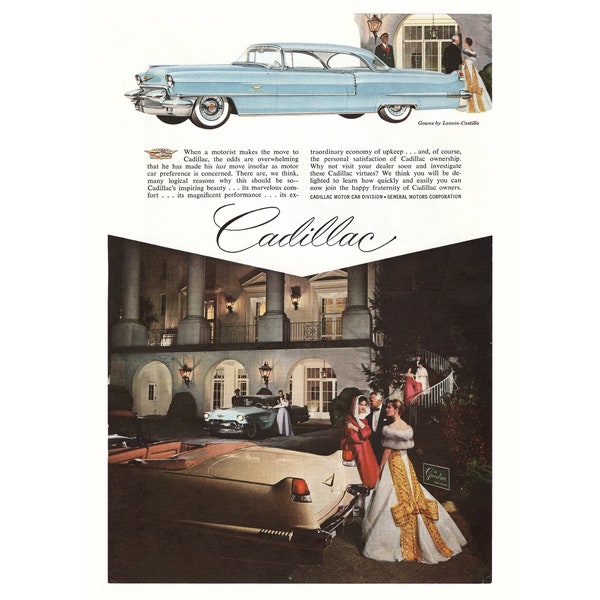 Cadillac 1956 - publicité vintage pour voitures classiques - 300 ppp numérique - téléchargement 7,5 x 10,5 pour l'encadrement, l'artisanat, l'art, etc.