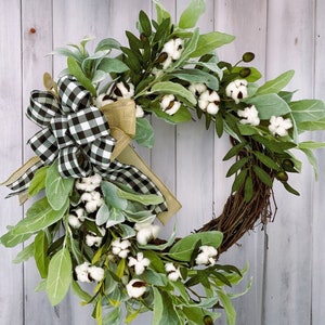 Farmhouse Wreath, Wreaths for front Door, Year Around Wreath, Rustic Front Door Decor, Buffalo Plaid /Burlap Wreath, Mother's Day Gift