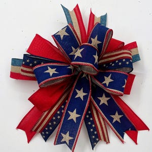 Patriotic Star Accent Bow, Red White Blue Wreath Decoration, Lantern Swag Accent (10 inch)
