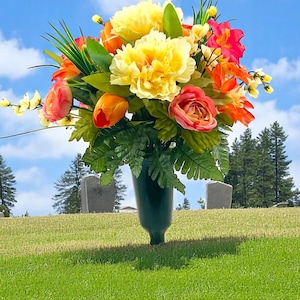 Cemetery Flowers in Vase, Funeral Flowers, Wildflowers for Grave, Grave Flowers, Sympathy, Cemetery Decor, Headstone Decor, Memorial