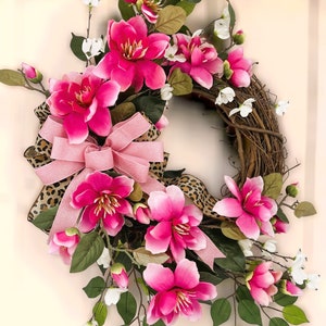 Magnolia Wreath, Mother's Day Gift, Floral Door Decor, Spring Wreath, Front Door Decor, Summer Wreath, Wreaths for Front Door