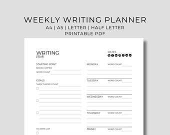 Weekly Writing Planner for Authors and Writers with To Write List, Word Count Tracking, Week View, Monday and Sunday Starts, Book Goals