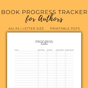 Seguimiento del progreso del libro para autores / PDF imprimible Tamaño carta A5 A4 / Seguimiento del proceso de publicación Escritura Edición Diseño para escritores