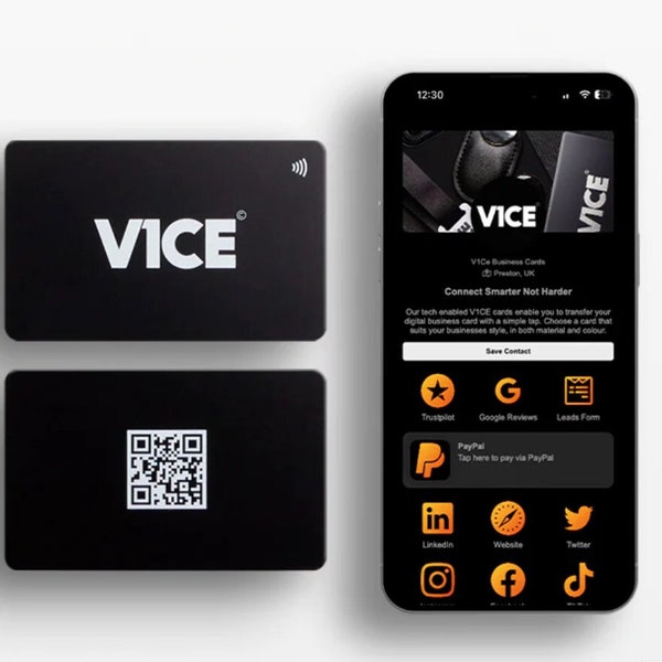 Cartes de visite en plastique NFC - Cartes de visite NFC premium : cartes NFC personnalisables | Sans logiciel V1CE | Améliorez votre réseautage