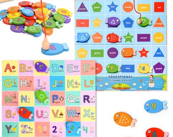 4-in-1 Montessori Angelspiel | Alphabet, Zahlen, Farben & Formen Lernspielzeug für Kleinkinder | Lern- und Lernspielzeug für Kinder und Erwachsene