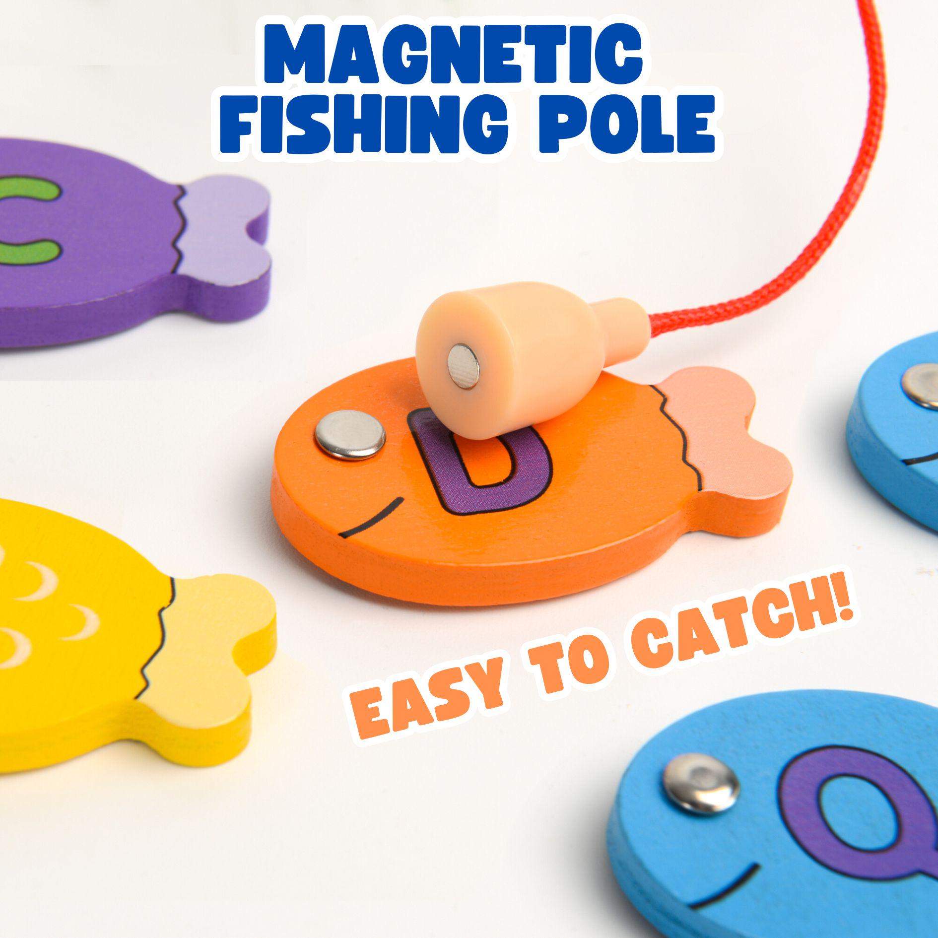 Gioco di pesca magnetico Montessori per bambini - Giocattolo educativo in legno con alfabeto, numeri, forme e colori / 36 pesci e 2 pali - Italia