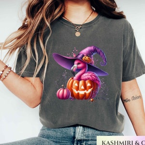 Flamingo Halloween Toddler Shirt, Flamingo Pumpkin Witch Spooky Tee, Kids Costume, Happy Halloween Trick or Treat Gift, Animal Lover Pink