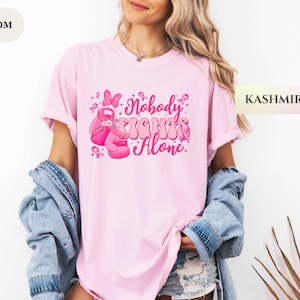 Breast Cancer Nobody Fights Alone Breast Cancer Awareness Shirt Women&#39;s Men&#39;s Support Warrior Survivor Team TShirt, Family Squad Tee Gift