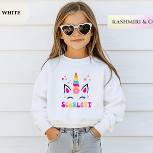 Personalized Birthday Girl Unicorn Kids Sweatshirt, Custom Name Youth Sweater Girls Bday Party Gift Ideas for Birthday Daughter Unicorn
