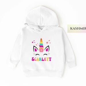 Personalized Birthday Girl Unicorn Toddler Sweatshirt Custom Name Baby Hoodie Girls Bday Party Kids Gift Ideas for Daughter Birthday Unicorn