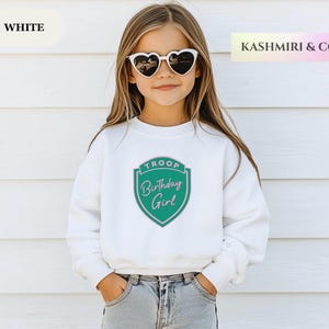 Troop Beverly Hills Birthday Girl Squad Kids Sweatshirt Pink Green Girls Themed BDay Party Preppy Crew Beverly Hills Youth Sweater Hollywood