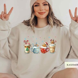 Gingerbread Christmas Coffee Shirt, Santa Claus Coffee Sweatshirt, Women Holiday Sweater, Xmas Tee, Coffee Lover gift, Latte Winter Crewneck